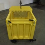 Material handling only platform, single pick with 2'' hole, ramp, and casters. Front view