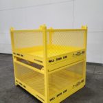 Stackable Material Basket, Forklift & Crane Hoisting. Side view, stacked