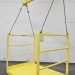 Heavy-duty material platform with open-end design, caster wheels, and 2000 lbs weight capacity, featuring a spreader bar for balanced lifting.