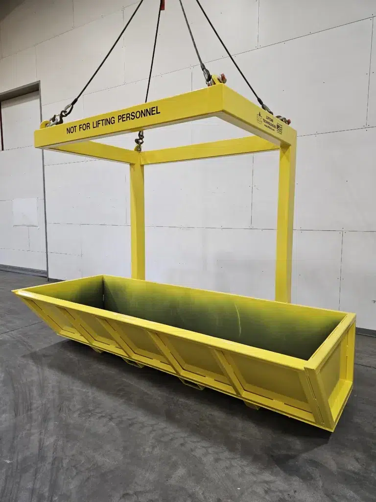 MB-4000 – This crane suspended material handling platform was custom designed and engineered for a bridge upgrade project, allowing decommissioned materials to be safely gathered then hoisted and dumped at a collection point.