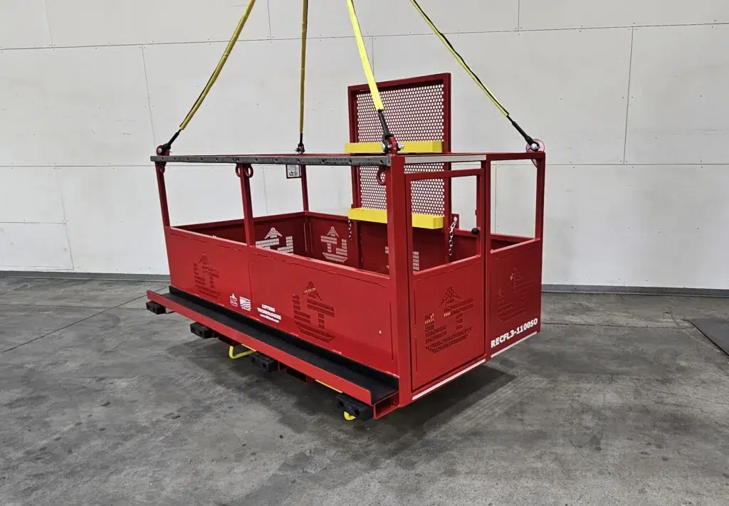RECFL3-1100SO - Designed, engineered and built for a large-scale glass installation project, this personnel platform hoists windows and installers by crane or forklift on multi-story construction sites.